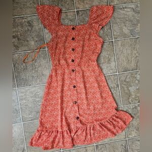 Monteau ditsy Ruffle womens bright red summer dress